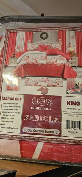 135419 Glory Home Design Rn#135419 Fabiola King Comforter Set 24pcs Hearts Red White Cotton Touch