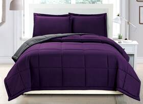 4335823636 Grand Linen 3 Piece Luxury Dark Purple/grey Reversible Soft Down Alternative Com