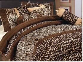 Grand Linen 730699524258 Grandlinen 7 Piece Brown Queen Size Safari Bed In A Bag Animal Print Zebra G