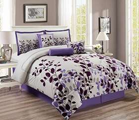 Grand Linen 730699532802 7 Piece - Purple/grey/lilac Oversize Comforter Set Fresca Vine Fine Printed