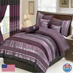 B015rpwnw0 Grand Linen 7 Piece Oversize Eggplant Purple/black Silver Stripe Chenille