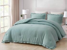Green Living Group 445051417491 Nora Aqua Comforter Set Size 3-piece Fluffy Soft Full Ruffled Edge