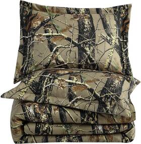 Green Living Group 445055370389 Salem 3-piece Cabin Lodge Forest Woods Comforter Set - Nature Camo Tree Leaves P