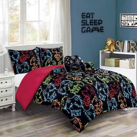 Green Living Group 744110644937 Gamer Bedding 4-piece Video Games Gamepad Microfiber Comforter Set For Boys Kids