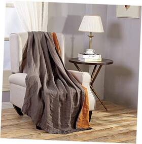 Green Living Group 840079124241 Brussels Belgian Flax Linen 50 Inch X 70 - Pre-washed Throw Blanket Orange/gray