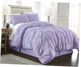 Green Living Group 840079127679 Berlin Pinch Pleat Comforter Set 3-piece And Pillow Queen Lavender