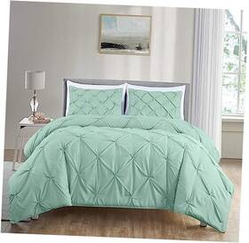 Green Living Group 840079127709 Berlin Pinch Pleat Comforter Set 3-piece And King Seafoam