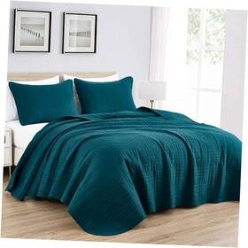 Green Living Group 840079132529 Kingston Size Bedspread Set 3-piece Oversized Quilted Microfiber Queen Teal