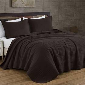 Green Living Group 840079132581 Kingston Size Bedspread Set 3-piece Oversized Quilted Microfiber Queen Brown