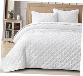 Green Living Group 840079134738 Annabelle 3-piece White Size Quilt Set - Diamond Queen Ruffle