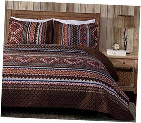 Green Living Group 840079140029 Clayton 3-piece Southwestern Lodge Tribal Quilt Set - Multicolor Brown Blue