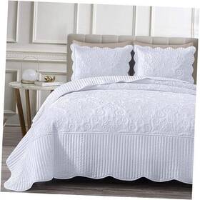 Green Living Group 840079141200 Betsy 3-piece Oversized Quilt Set - Paisley King White Medallion