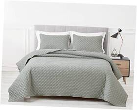 Green Living Group 840079144157 Pucker 3-piece King Size Quilt Set Gray Crushed Soft Microfiber Lightweight