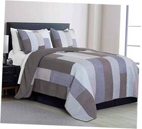 Green Living Group 840079145024 Sora 3-piece Plaid Checkered Grid Patchwork Stripe Quilt Set King Multi
