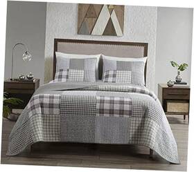 Green Living Group 840079145079 Adrian 3-piece Plaid Windowpane Checkered Patchwork Quilt Queen Multi