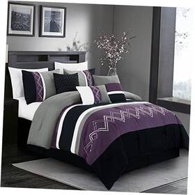 Green Living Group 840079146793 Arden 7-piece Modern Pleated Stripe Embroidered Zigzag Bedding Comforter Set
