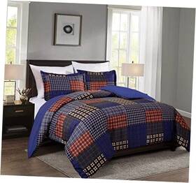 Green Living Group 840079146823 Sherman 3-piece Oversized Comforter Set - Patchwork Full Multicolor Plaid