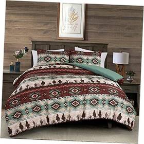 Green Living Group 840079149947 Audun 3-piece Southwestern Cowboys Aztec Comforter Set King Teal Multi