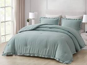 Green Living Group 840079150806 Nora Aqua Comforter Set Size 3-piece Fluffy Soft Full Ruffled Edge