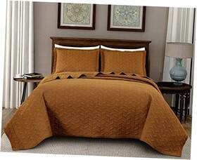Green Living Group 840079153456 Roswell 3-piece 100% Cotton Quilt Set King Size Spice - Geometric Striped