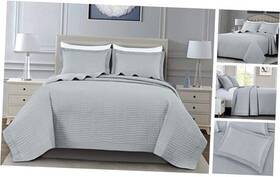 Green Living Group 840079153487 Yuma 3-piece 100% Cotton Quilt Set Queen Size Light Gray - Modern Geometric