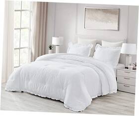 Green Living Group 840079153913 Nora 3-piece Ruffled Edge Trim Soft Washed Oversized King White