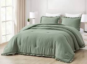 Green Living Group 840079153944 Nora 2-piece Ruffled Edge Trim Soft Washed Twin Sage