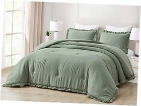Green Living Group 840079153999 Nora 3-piece Ruffled Edge Trim Soft Washed Microfiber Comforter Set