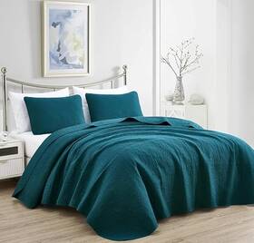 Green Living Group 840079154750 Luca 3-piece Oversized Bedspread Set Size - Summer Quilt Lightweight King Teal