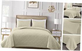 Green Living Group 840079154774 Luca 3-piece Oversized Bedspread Set King Size Beige - Summer Quilt