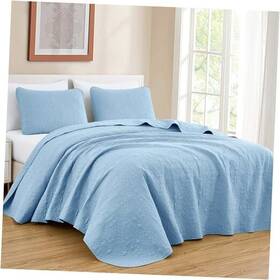 Green Living Group 840079154811 Luca 3-piece Oversized Bedspread Set King Size Chambray Blue - Summer Quilt