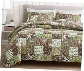 Green Living Group 840079154880 Leilani 3-piece Boho Washed Cotton Quilt Set Size - Bohemian Queen Brown