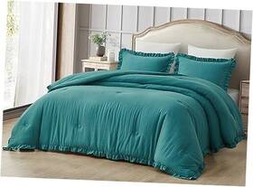 Green Living Group 840079156846 Nora Teal Comforter Set Queen Size 3-piece Lightweight Fluffy Soft