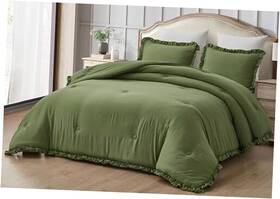 Green Living Group 840079156914 Nora Olive Comforter Set King Size 3-piece Fluffy Soft Lightweight