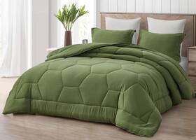 Green Living Group 840079157072 Vero Olive Comforter Set Size 3-piece Full Honeycomb Hexagon