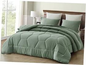 Green Living Group 840079157218 Vero Sage Comforter Set Size 3-piece Full Honeycomb Hexagon