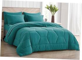 Green Living Group 840079157317 Piper Bed In A Bag 7-pieces Honeycomb Geometric King Teal Hexagon