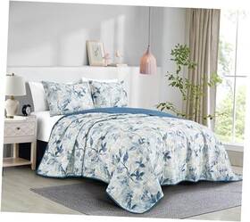 Green Living Group 840079159144 Monica 3-piece Tropical Floral Quilt Set Queen - Blue Gray White Textured Green Living Group 840079159144 Monica 3-piece Tropical Floral Quilt Set Queen - Blue Gray White Textured