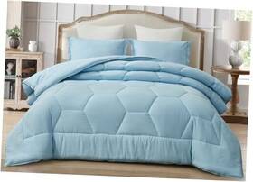 Green Living Group 840079162977 Vero Chambray Blue Comforter Set Size 3 King Honeycomb Hexagon