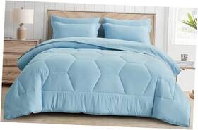 Green Living Group 840079163202 Piper Bed In A Bag 7-pieces Chambray King Blue Honeycomb Hexagon