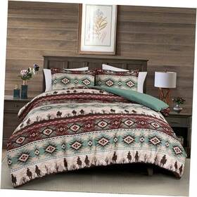 Green Living Group 840079164537 Audun 3-piece Southwestern Cowboys Aztec Oversized King Teal Multi