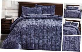 Green Living Group 840079164599 Piers Purple Velvet Quilt King Set 3-piece Plush Distressed Bedding