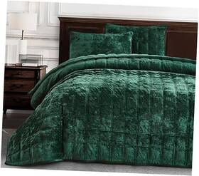 Green Living Group 840079164643 Piers Forest Velvet Quilt Set 3 Queen Double Box Stitch