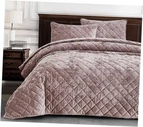 Green Living Group 840079165619 Lux Velvet Quilt Set 3-piece Plush Distressed Oversized King Dusty Pink