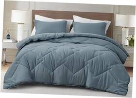 Green Living Group 840079167552 Logan Comforter Set Size 3-piece Soft Lightweight Stone-washed King Dusty Blue