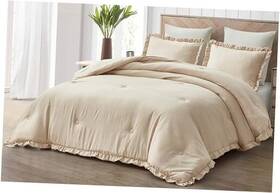 Green Living Group 840079167804 Nora Light Sand Comforter Set Size 3-piece King Ruffled Edge