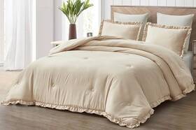 Green Living Group 840079167811 Nora Light Sand Comforter Set Size 3 Oversized King Ruffled Edge