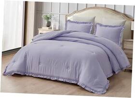 Green Living Group 840079167859 Nora Lavender Comforter Set Size 3-piece Fluffy King Ruffled Edge