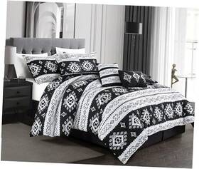 Green Living Group 840079169129 Indie 7-piece Southwestern Aztec Comforter Queen Black White Geometric Symbol