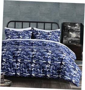 Green Living Group 840079170507 Soft Microfiber Printed Military Camo Bedding Set 3-piece Blue Gray